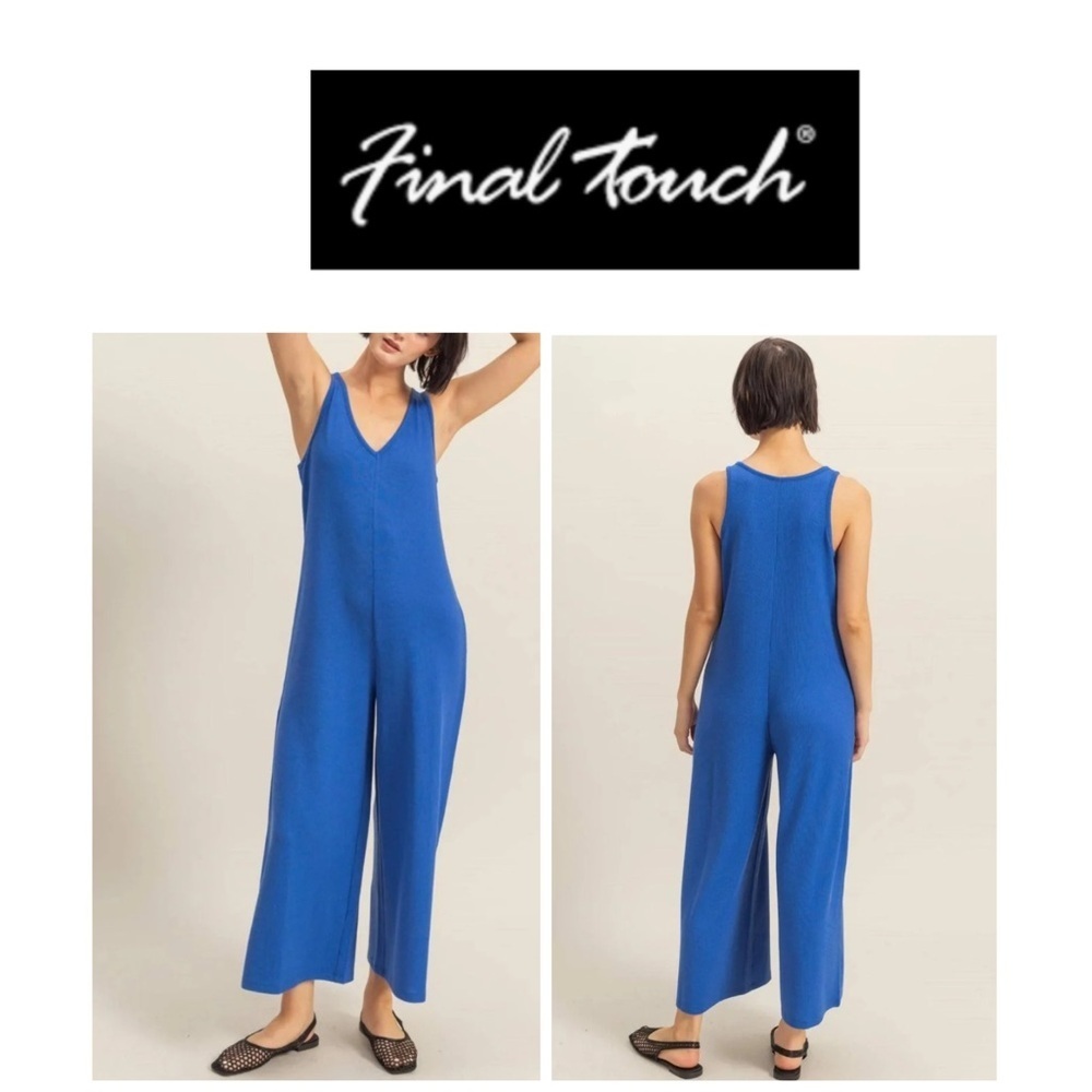 🆕Final Touch Stone Blue Jumpsuit with Wide-Leg Design M🆕